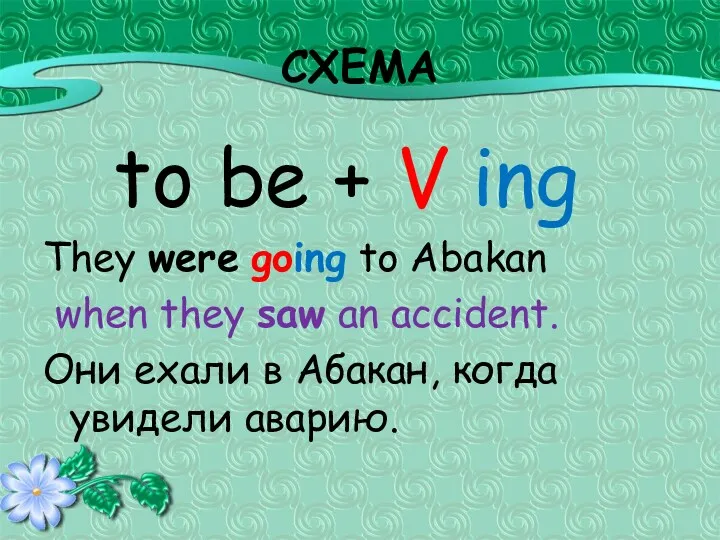 СХЕМА to be + V ing They were going to