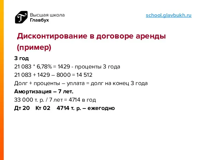 Дисконтирование в договоре аренды (пример) 3 год 21 083 *