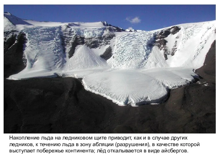 Накопление льда на ледниковом щите приводит, как и в случае других ледников, к