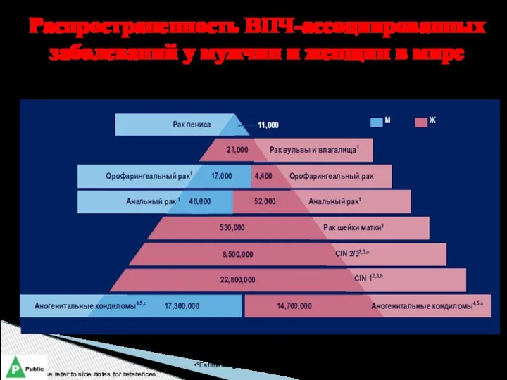 Распространенность ВПЧ-ассоциированных заболеваний у мужчин и женщин в мире aEstimated