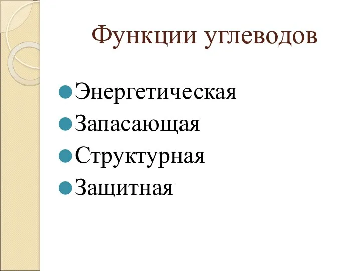 Функции углеводов Энергетическая Запасающая Структурная Защитная