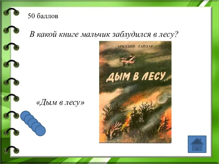 50 баллов В какой книге мальчик заблудился в лесу? «Дым в лесу»