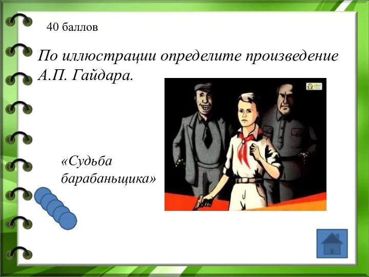 40 баллов По иллюстрации определите произведение А.П. Гайдара. «Судьба барабаньщика»