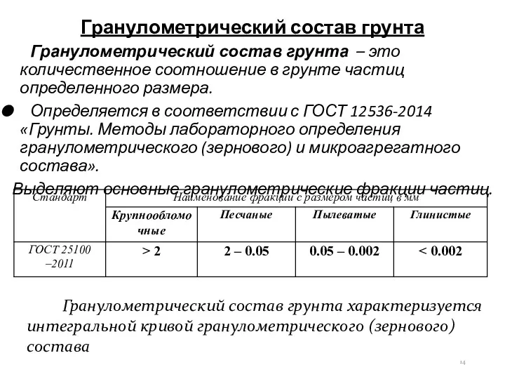 Гранулометрический состав грунта Гранулометрический состав грунта – это количественное соотношение