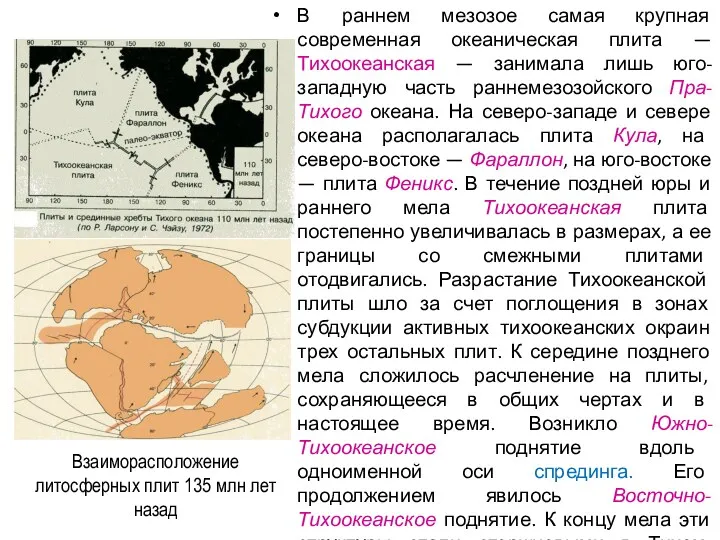 В раннем мезозое самая крупная современная океаническая плита — Тихоокеанская