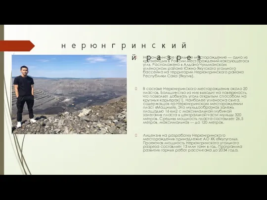 нерюнгринский угольный разрез Нерюнгринское угольное месторождение — одно из крупнейших в России месторождений