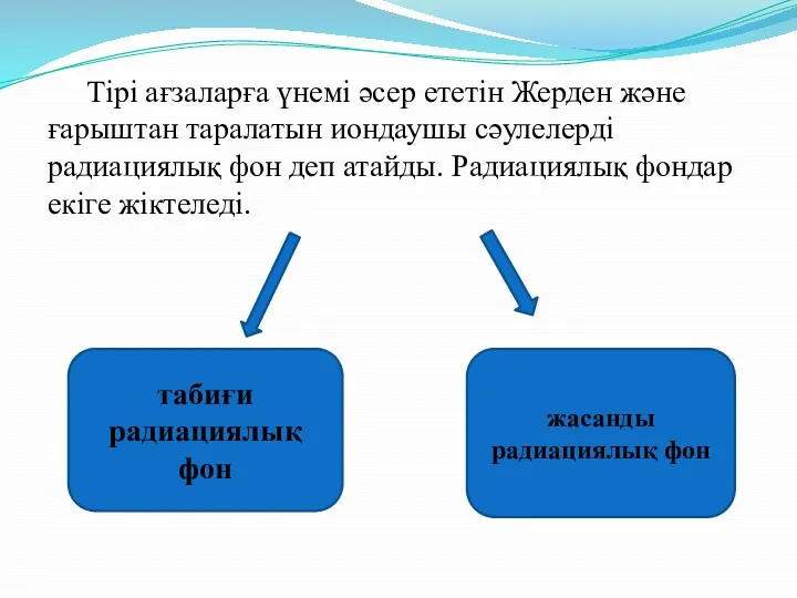 Тірі ағзаларға үнемі әсер ететін Жерден және ғарыштан таралатын иондаушы