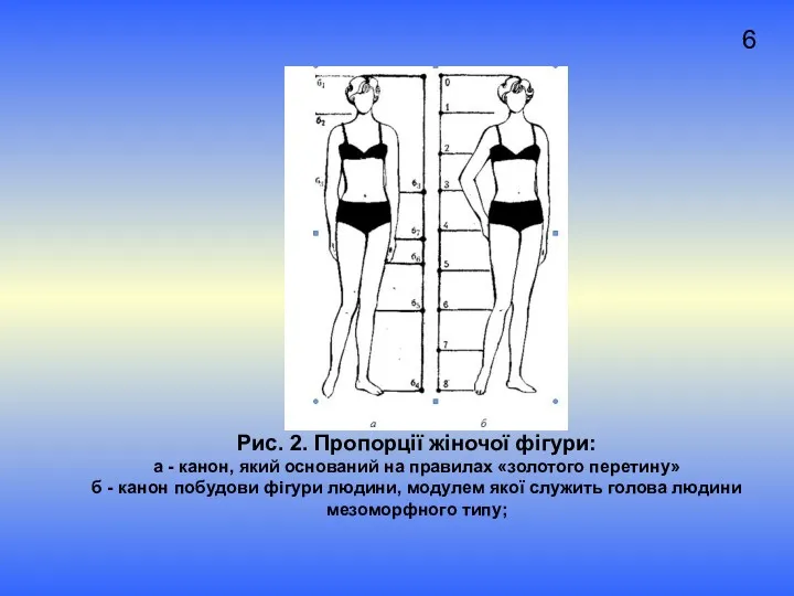 6 Рис. 2. Пропорції жіночої фігури: а - канон, який