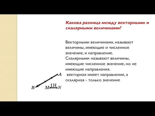 Какова разница между векторными и скалярными величинами? Векторными величинами, называют