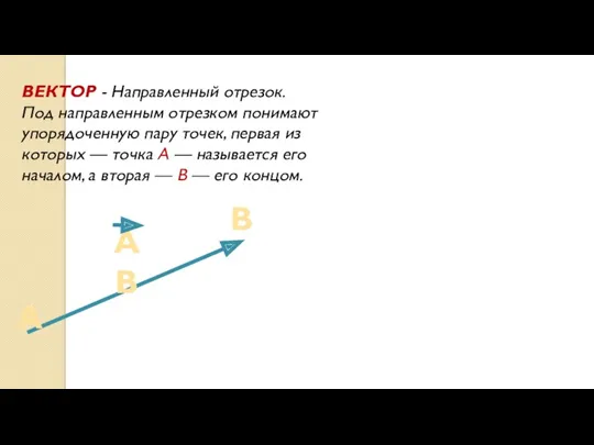 ВЕКТОР - Направленный отрезок. Под направленным отрезком понимают упорядоченную пару