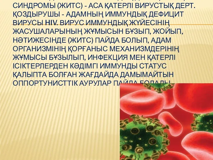 ЖҮРЕ ПАЙДА БОЛҒАН ИММУНДЫҚ ДЕФИЦИТIНIҢ СИНДРОМЫ (ЖИТС) - АСА ҚАТЕРЛІ