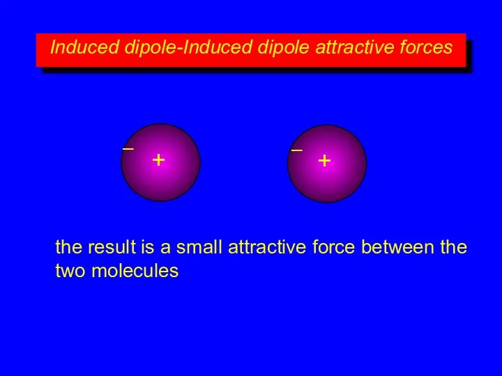 Induced dipole-Induced dipole attractive forces + – + – the