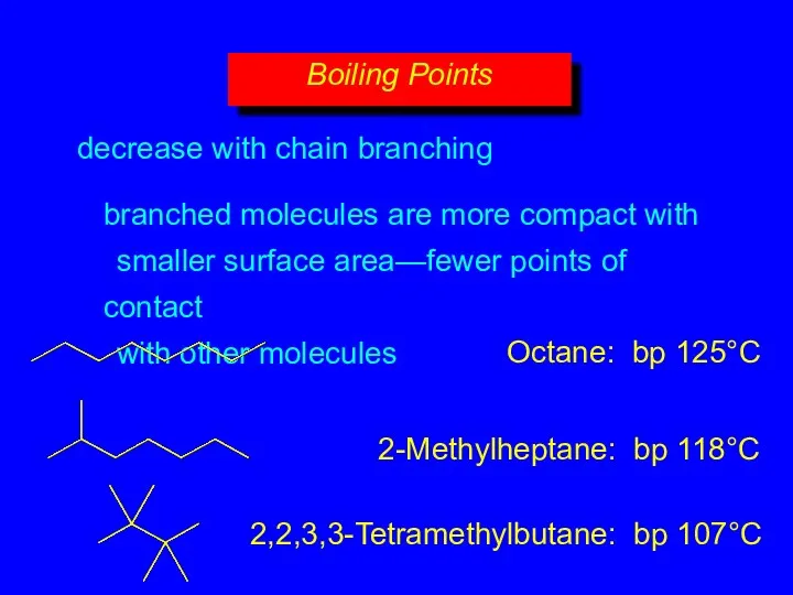 decrease with chain branching branched molecules are more compact with