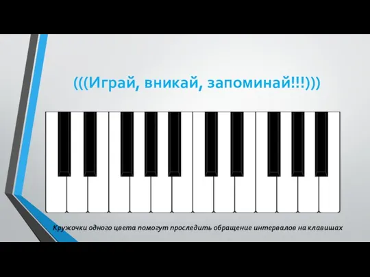 (((Играй, вникай, запоминай!!!))) Кружочки одного цвета помогут проследить обращение интервалов на клавишах