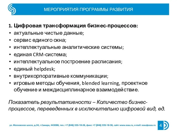 МЕРОПРИЯТИЯ ПРОГРАММЫ РАЗВИТИЯ 1. Цифровая трансформация бизнес-процессов: актуальные чистые данные;