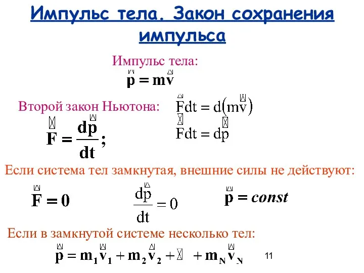 Импульс тела. Закон сохранения импульса Импульс тела: Второй закон Ньютона: