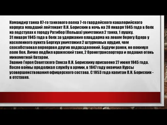 Командир танка 87-го танкового полка 7-го гвардейского кавалерийского корпуса младший