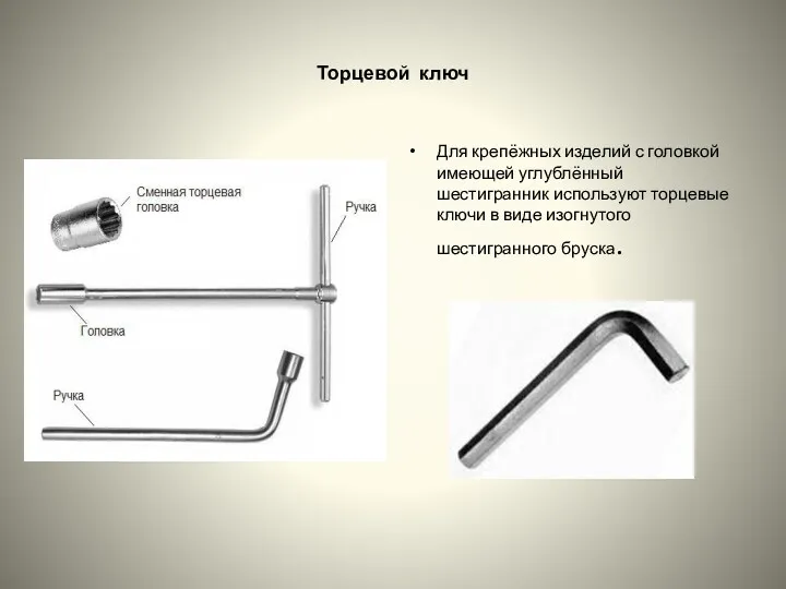 Торцевой ключ Для крепёжных изделий с головкой имеющей углублённый шестигранник