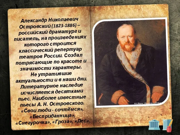Александр Николаевич Островский (1823-1886) – российский драматург и писатель, на