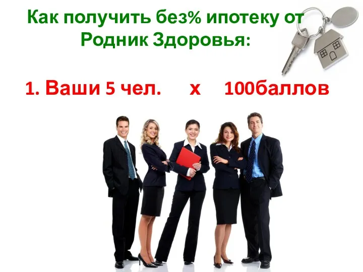 Как получить без% ипотеку от Родник Здоровья: 1. Ваши 5 чел. х 100баллов