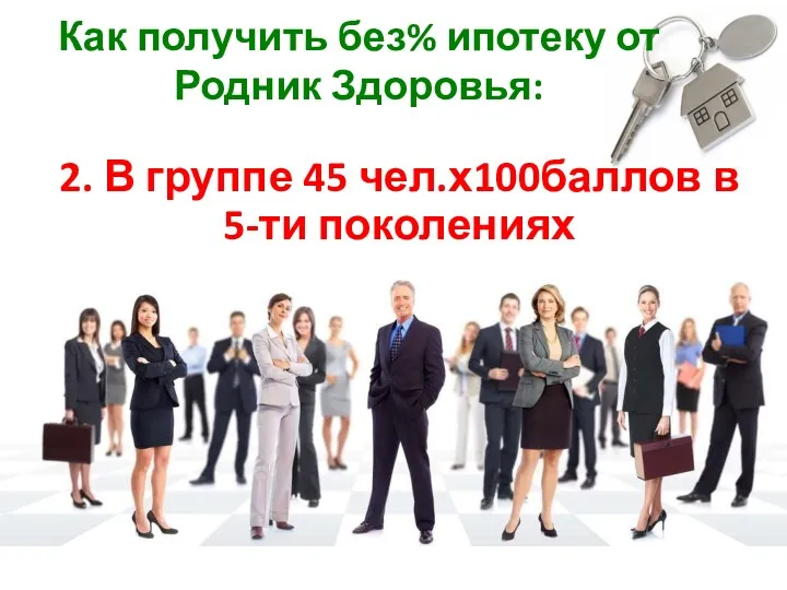 Как получить без% ипотеку от Родник Здоровья: 2. В группе 45 чел.х100баллов в 5-ти поколениях