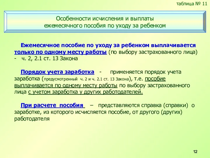 Ежемесячное пособие по уходу за ребенком выплачивается только по одному