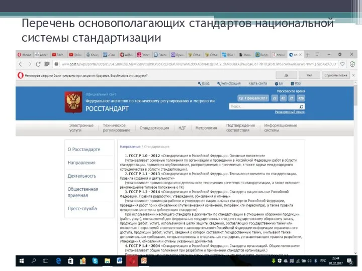 Перечень основополагающих стандартов национальной системы стандартизации