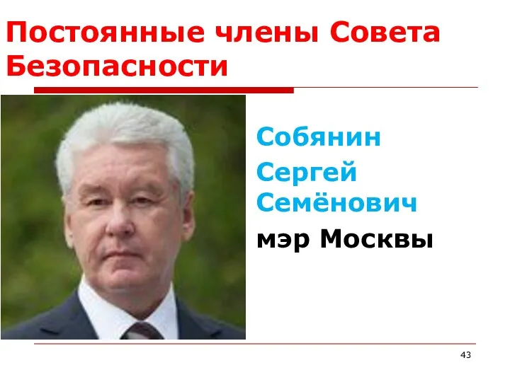 Постоянные члены Совета Безопасности Собянин Сергей Семёнович мэр Москвы