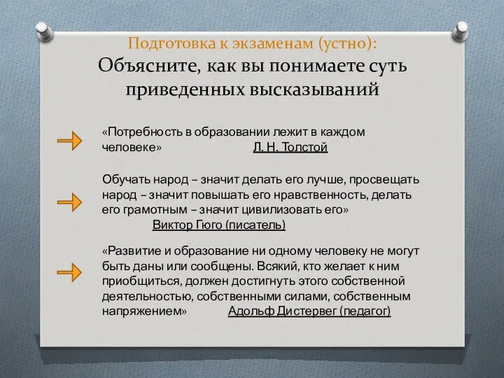 Подготовка к экзаменам (устно): Объясните, как вы понимаете суть приведенных