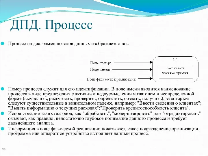 ДПД. Процесс Процесс на диаграмме потоков данных изображается так: Номер