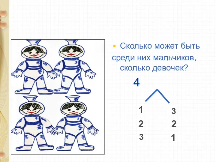 Сколько может быть среди них мальчиков, сколько девочек? 4 1 3 2 2 3 1