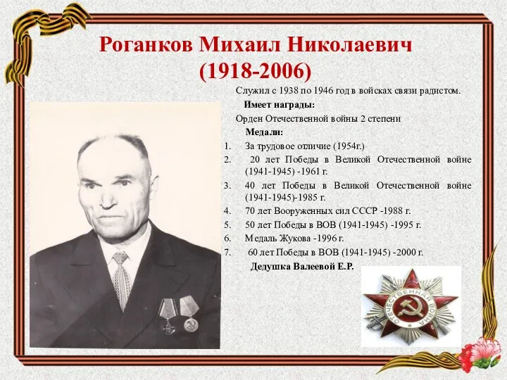 Роганков Михаил Николаевич (1918-2006) Служил с 1938 по 1946 год