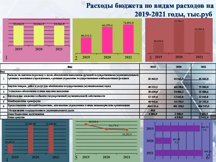 Расходы бюджета по видам расходов на 2019-2021 годы, тыс.руб. 1 5 6