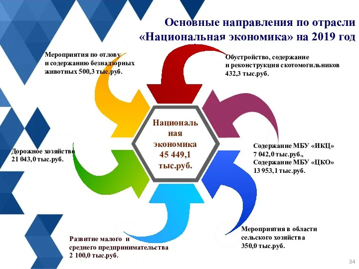 Основные направления по отрасли «Национальная экономика» на 2019 год Национальная экономика 45 449,1