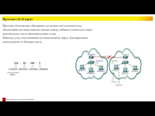 Протокол IP, IP адрес Протокол IP позволяет объединять сегменты сети