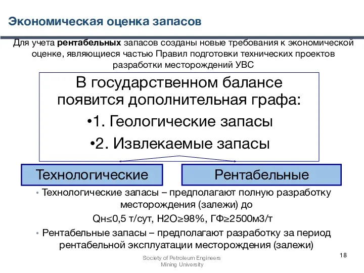 Экономическая оценка запасов В государственном балансе появится дополнительная графа: 1.