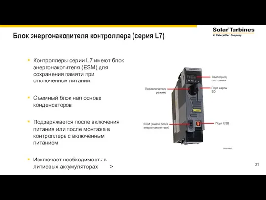 Блок энергонакопителя контроллера (серия L7) Контроллеры серии L7 имеют блок