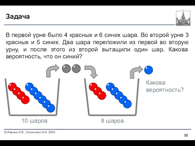 Задача В первой урне было 4 красных и 6 синих