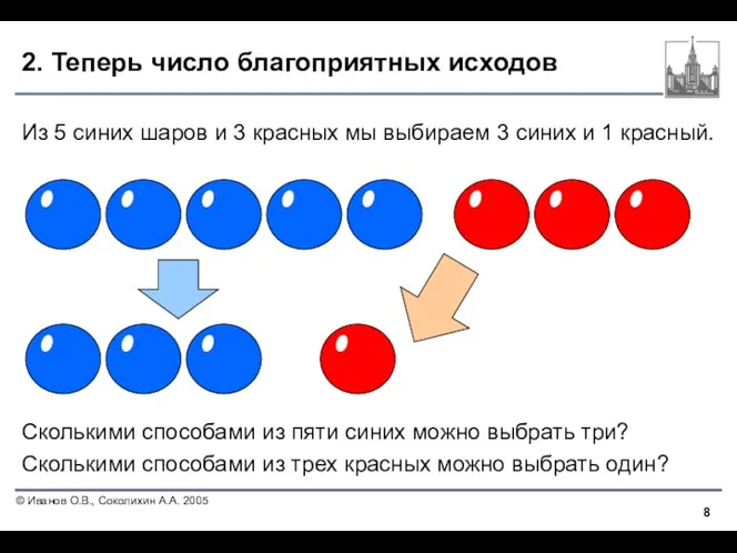 2. Теперь число благоприятных исходов Из 5 синих шаров и