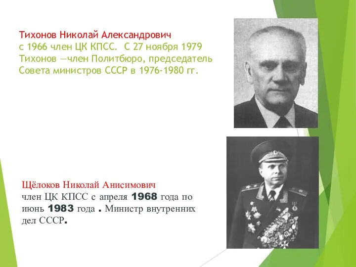 Тихонов Николай Александрович с 1966 член ЦК КПСС. С 27 ноября 1979 Тихонов