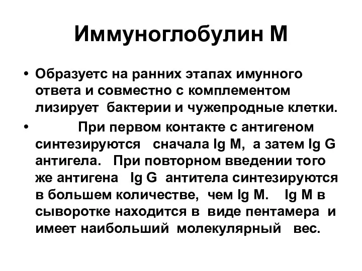 Иммуноглобулин М Образуетс на ранних этапах имунного ответа и совместно