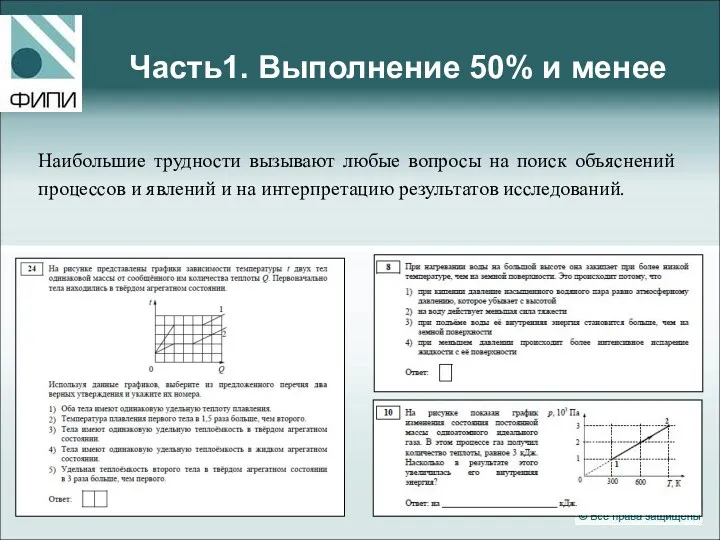 Часть1. Выполнение 50% и менее Наибольшие трудности вызывают любые вопросы