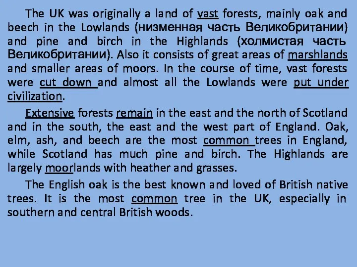 The UK was originally a land of vast forests, mainly