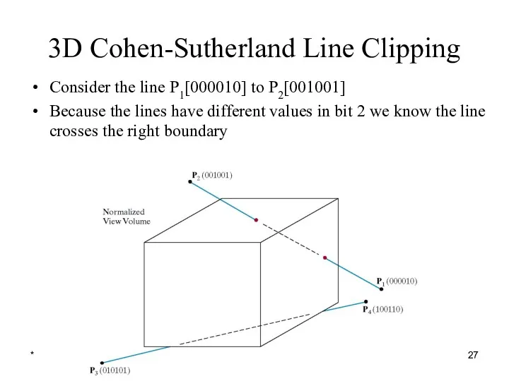 * Computer Graphics 3D Cohen-Sutherland Line Clipping Consider the line