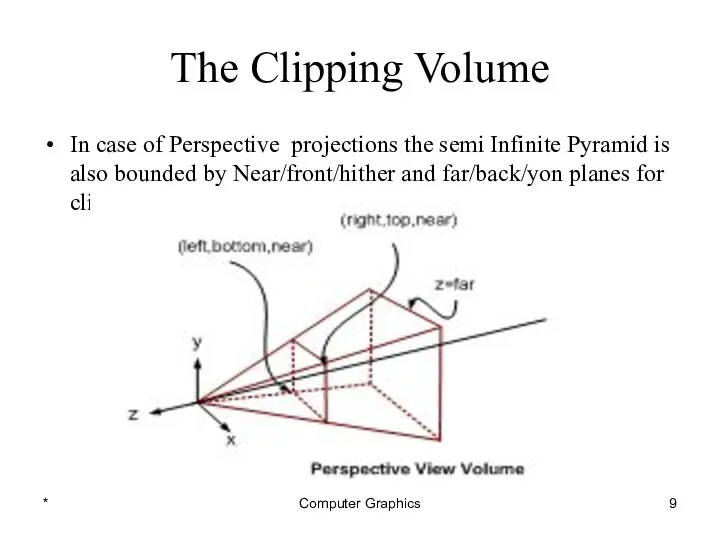 * Computer Graphics The Clipping Volume In case of Perspective