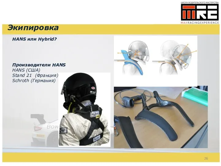 Экипировка HANS или Hybrid? Производители HANS HANS (США) Stand 21 (Франция) Schroth (Германия)