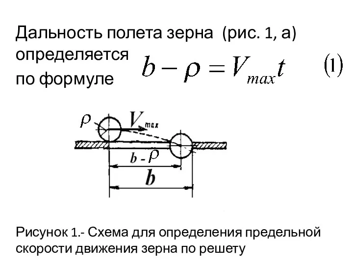 Дальность полета зерна (рис. 1, а)определяется по формуле Рисунок 1.- Схема для определения