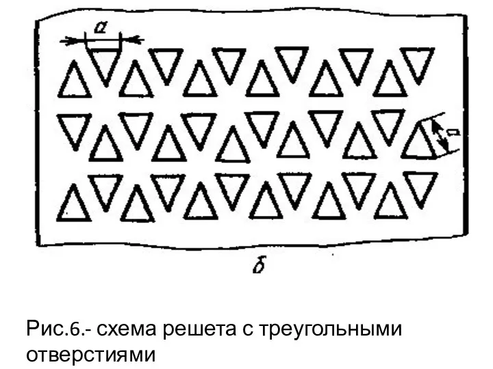 Рис.6.- схема решета с треугольными отверстиями