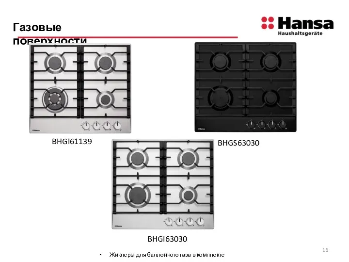 Газовые поверхности Жиклеры для баллонного газа в комплекте BHGI61139 BHGS63030 BHGI63030