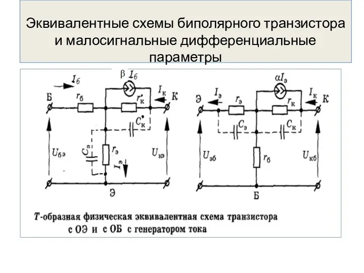 Эквивалентные схемы биполярного транзистора и малосигнальные дифференциальные параметры
